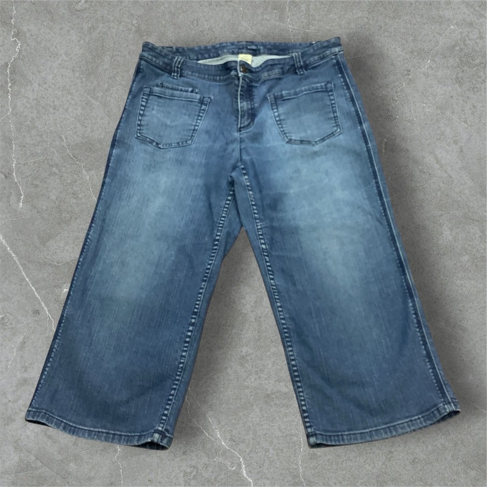 Liz Claiborne Jeans Womens 12 Petite Wide Leg Crop Denim Medium Wash Blue Pants